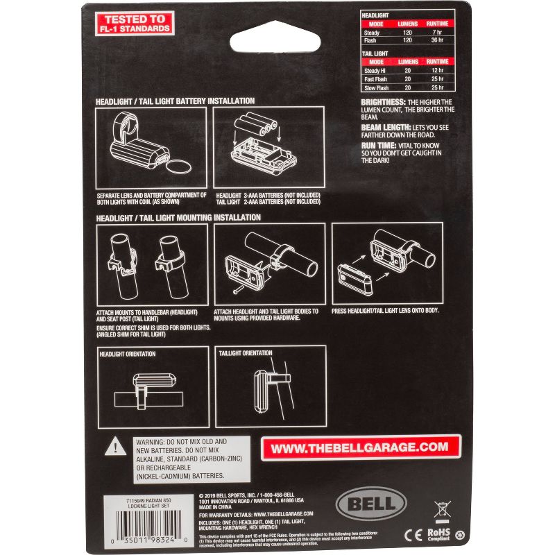 Bell Sports Radian 850 Locking LED Light Set - Black