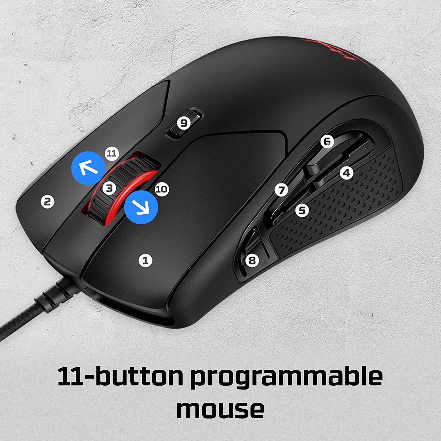 HyperX Pulsefire Raid &ndash; Gaming Mouse, 11 Programmable Buttons, RGB, Ergonomic Design, Comfortable Side Grips, Software-Controlled Customization