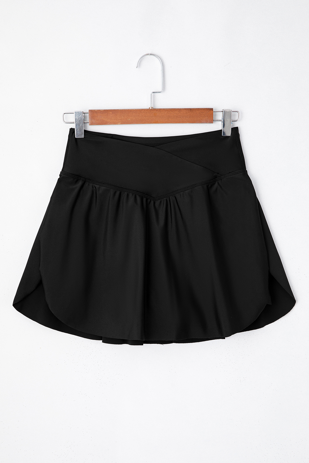 Black Solid Pocketed Cross Criss High Waist Skort