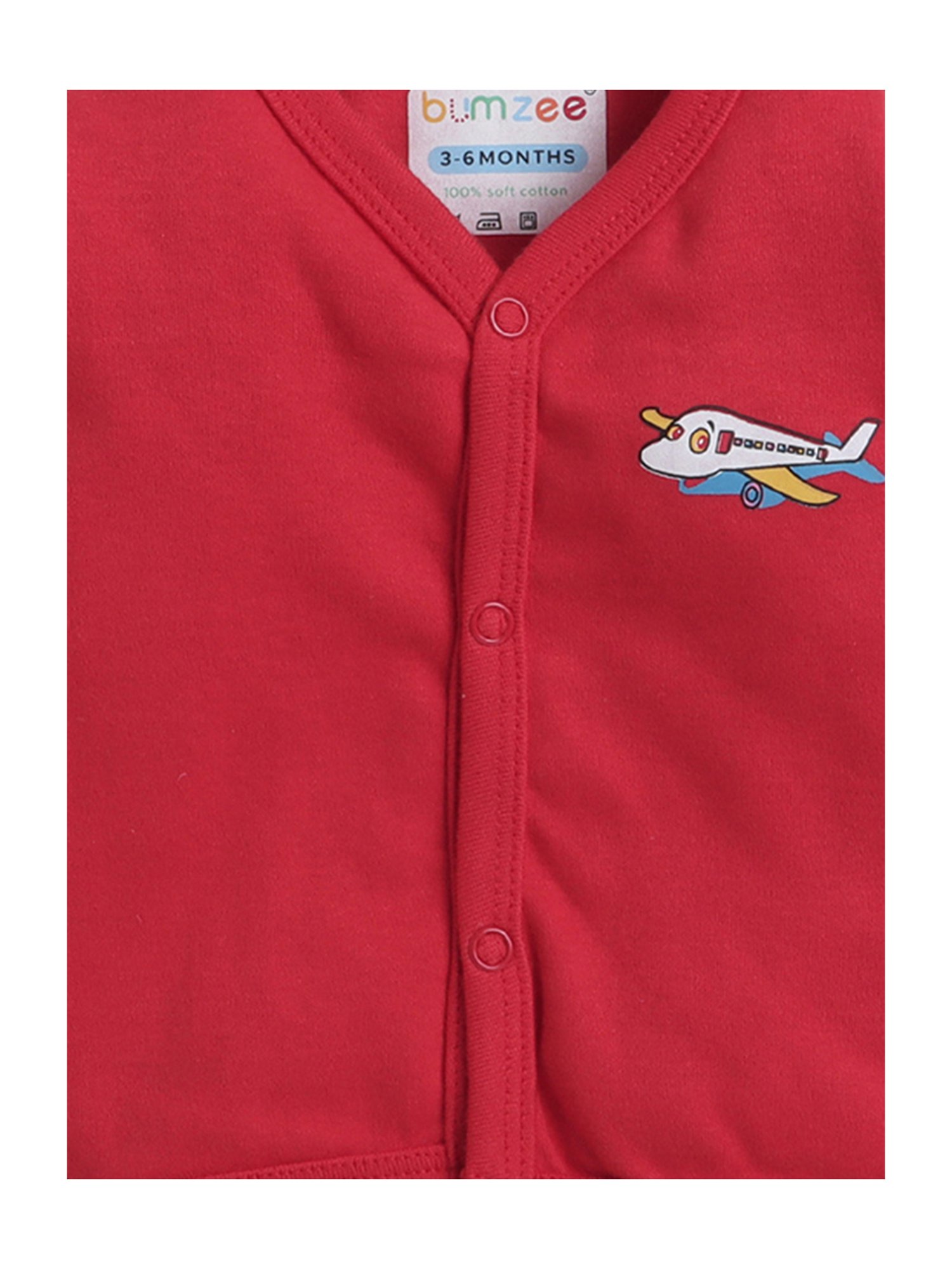 Bumzee Kids Red & White Printed Full Sleeves Jhablas (Pack Of 3)