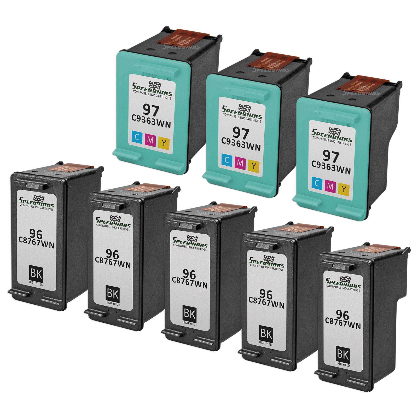 Speedy Inks - 8PK Compatible replacement for HP 96 C8767WN & HP 97 C9363WN Ink Cartridge Set: 5 Black & 3 Color