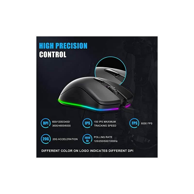 Wired Gaming Mouse 6 Programmable Buttons Ergonomic RGB Gaming Mouse with 168 Million Chroma 7 Backlit for PC Laptop and Notebook