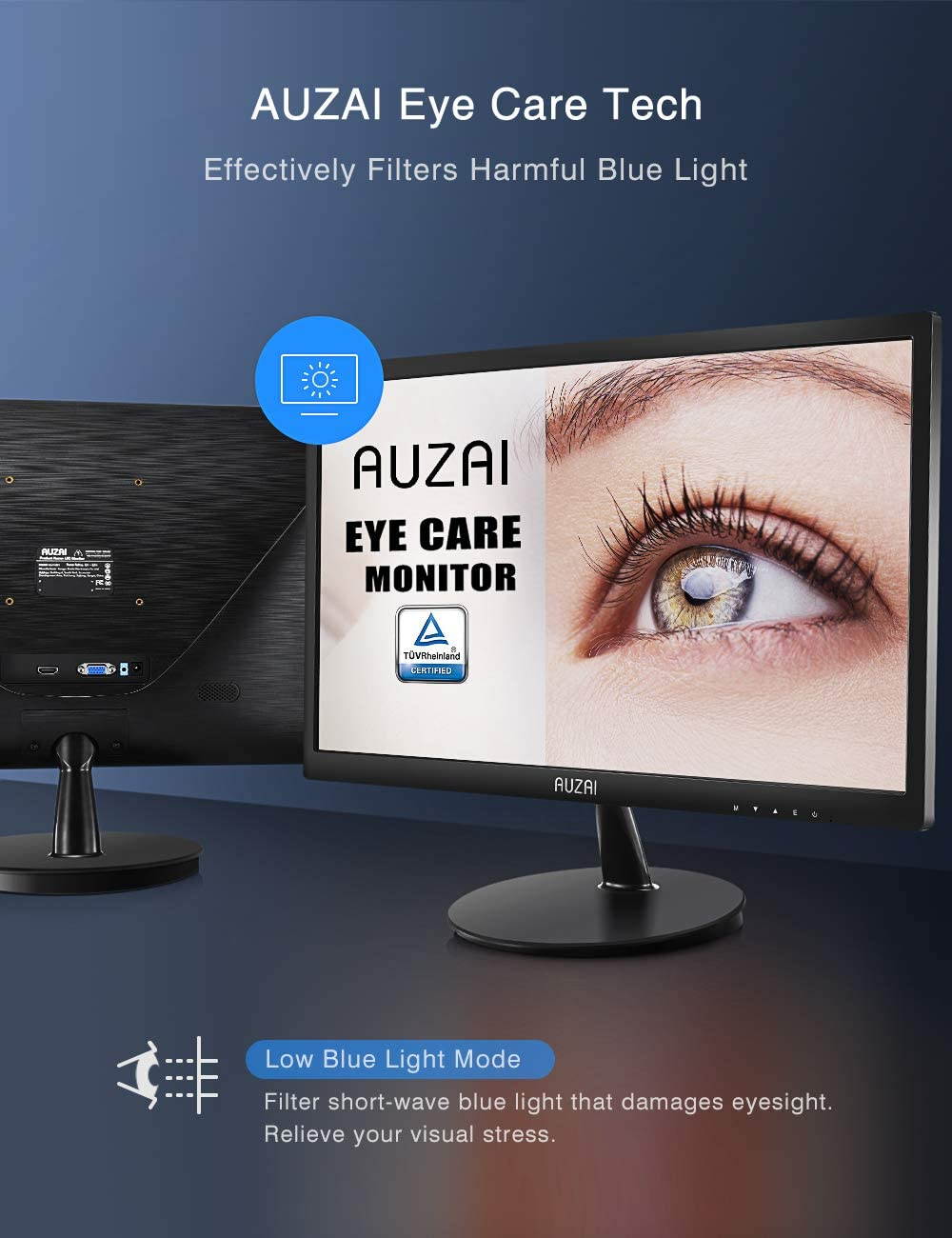 AUZAI 21.5 inch Computer Monitor, 1080p FHD LED Computer Monitor for Business 75Hz 5ms with VESA Mounting Eye Care Anti Glare Panel Tilt HDMI VGA Port, Black
