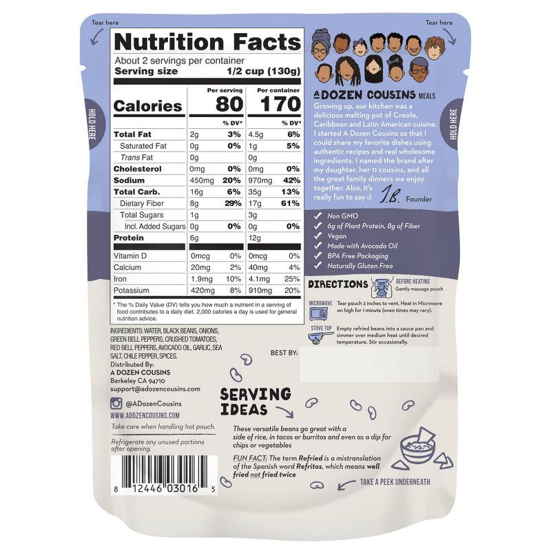 A Dozen Cousins Refried Black Beans - 10oz