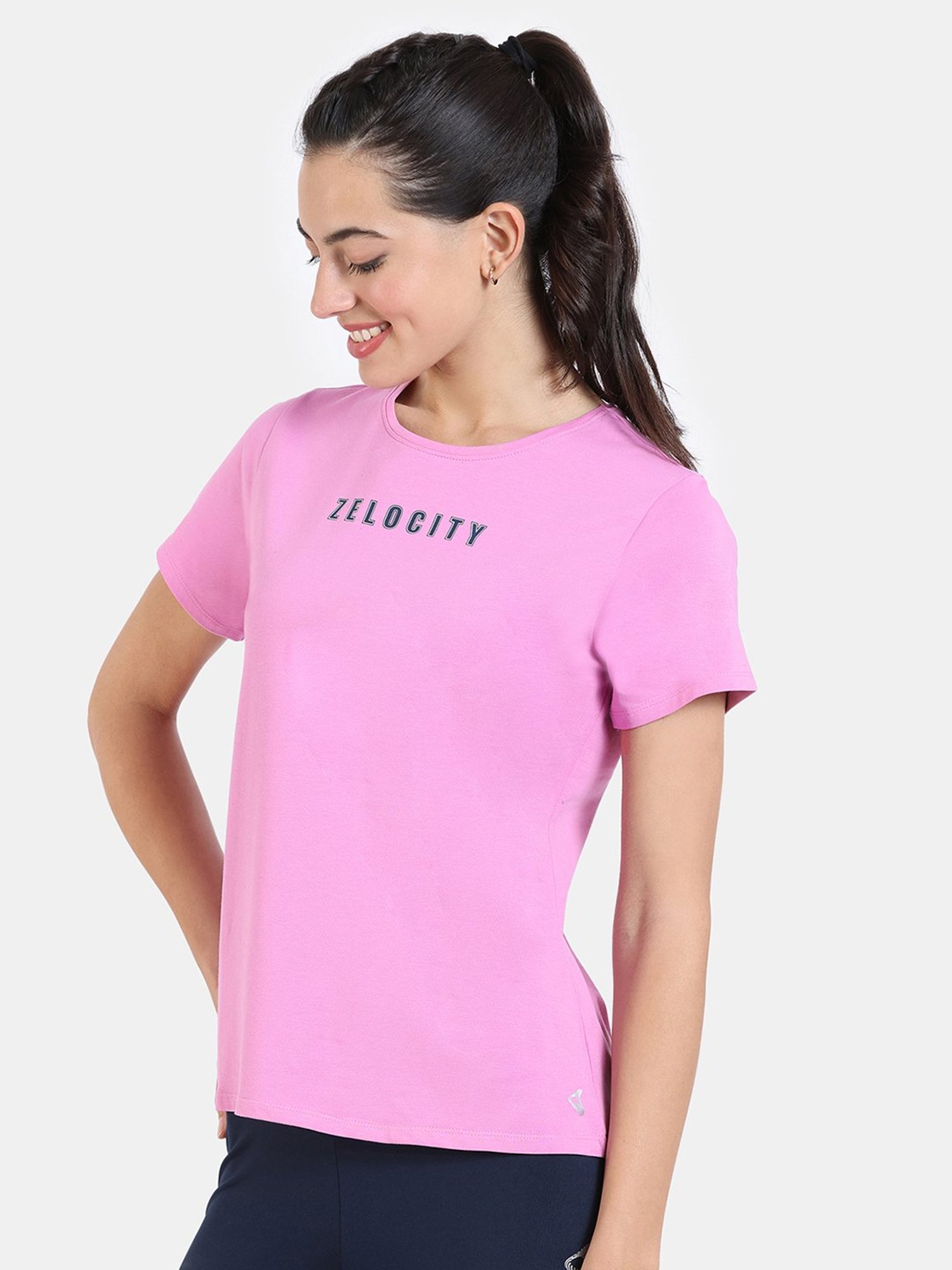 Zelocity by Zivame Dark Pink Logo Print T-Shirt