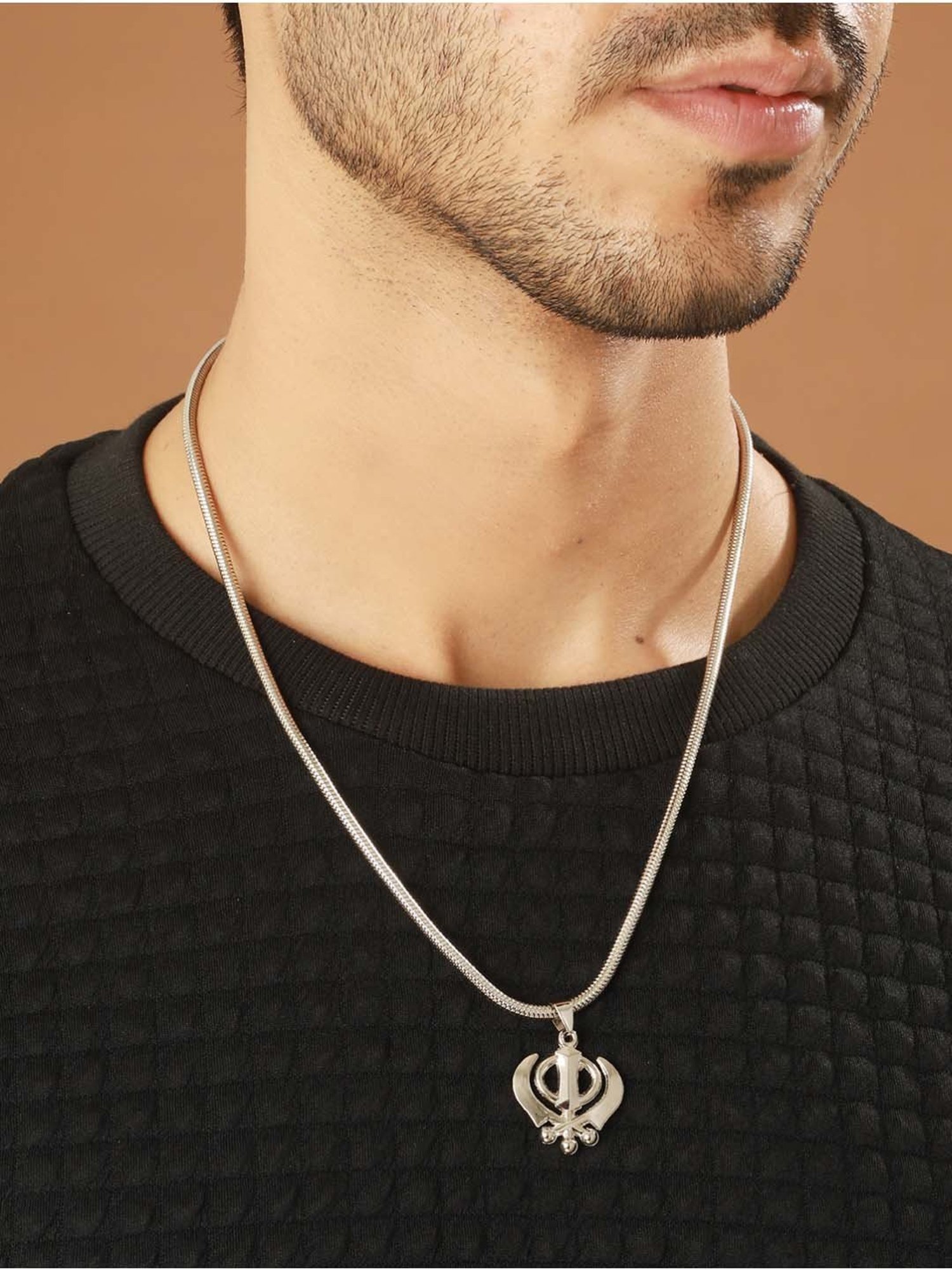 Bold by Priyaasi Khanda Pendant with Silver-Plated Chain for Men