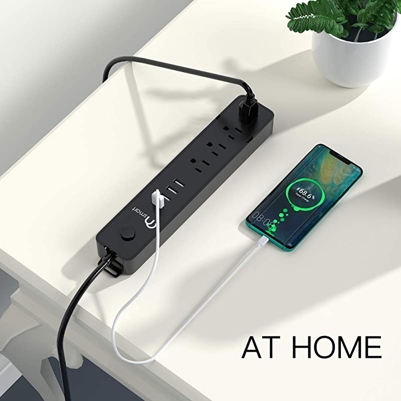 ON USB Surge Protector Power Strip 4 Multi Outlets with 4 USB Charging Ports 34A Total Output600J Surge Protector Power Bar 6 ft Long UL Cord Wall MountBlack