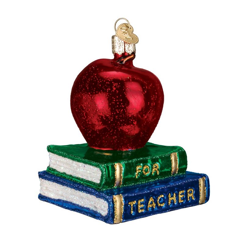 Old World Christmas 3.5" Old World Christmas Teacher's Apple and Books Glass Ornament #36128