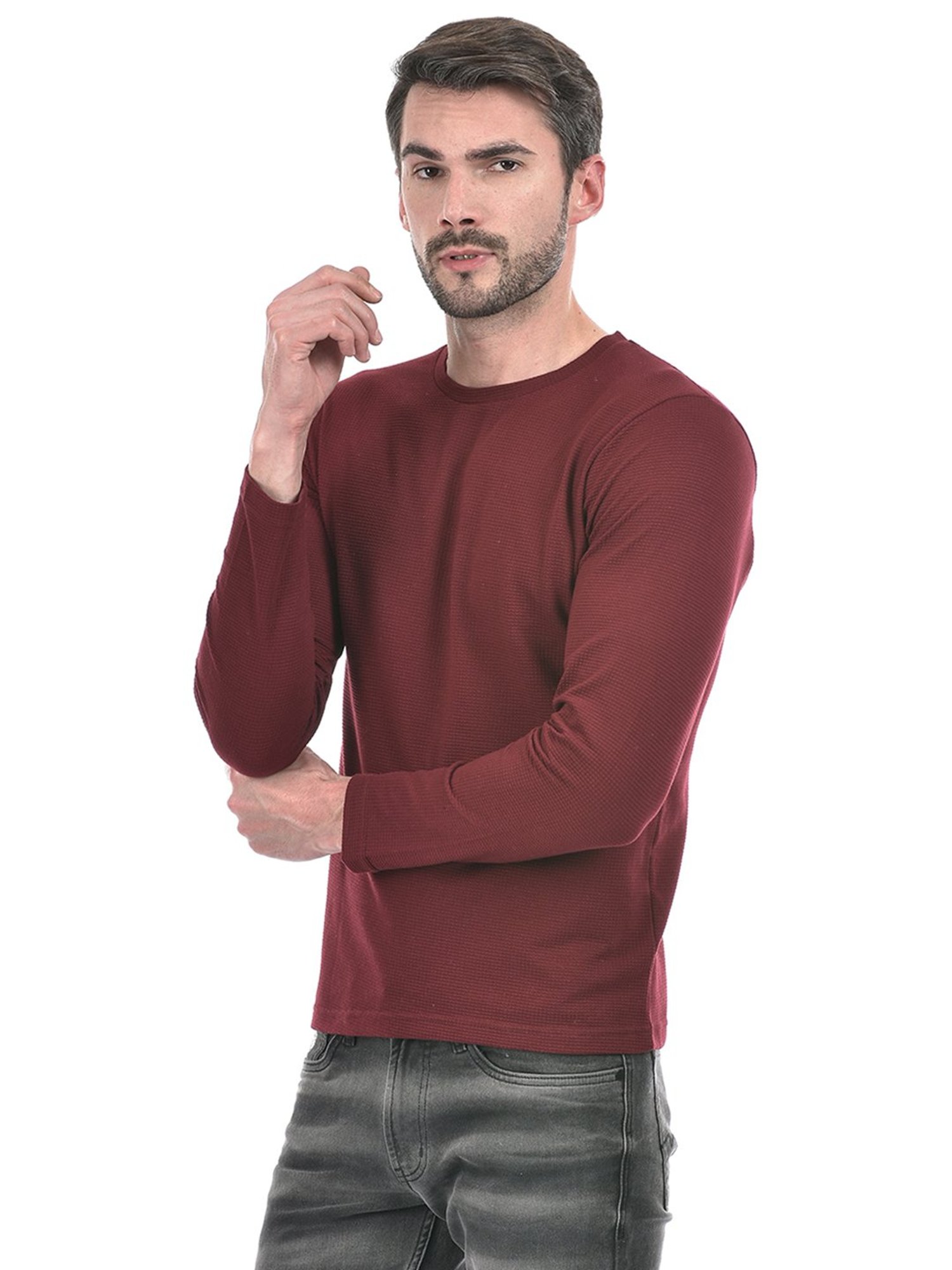 Integriti Wine Regular Fit Textured Crew T-Shirt