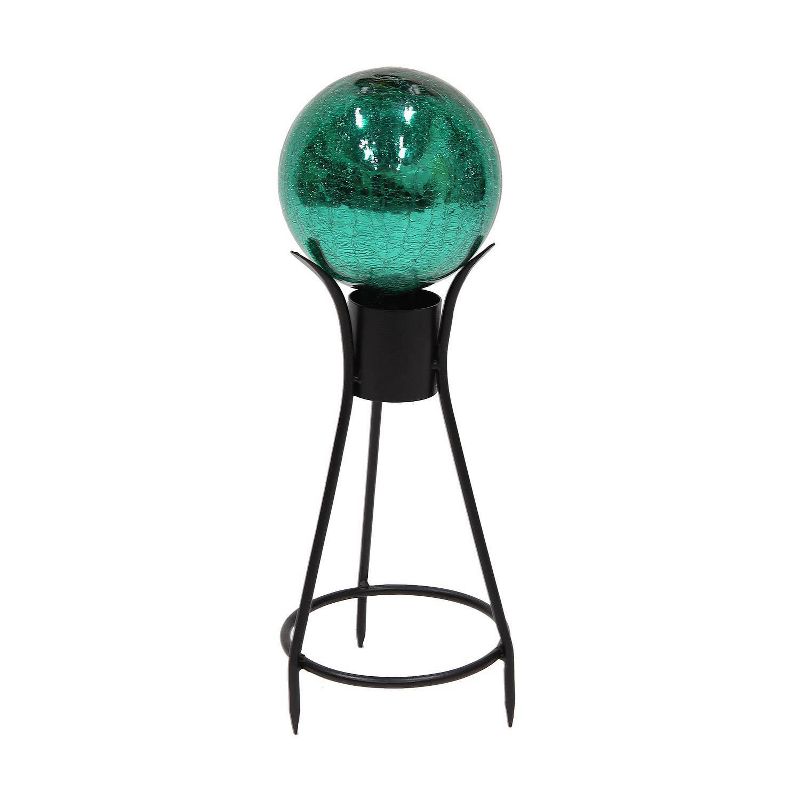 13.75" Iron Trestle III Spiked Gazing Globe Ball Stand Black Powder Coat Finish - ACHLA Designs
