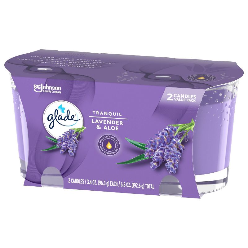Glade Tranquil Lavender and Aloe Twin Candle - 2pk/6.8oz