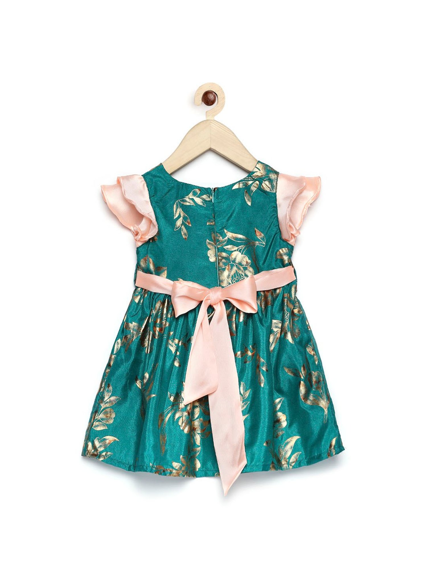 Many Frocks Kids Green Printed Dress
