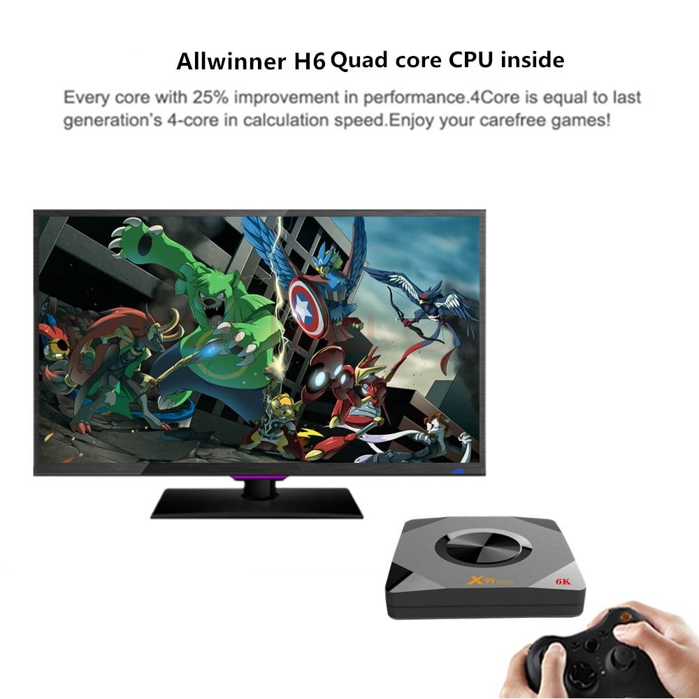 X99 Mini 6K HD Smart TV BOX,Android 9.0,Allwinner H6 Quad Core 64-bit ARM Cortex-A53,4GB+64GB, TF