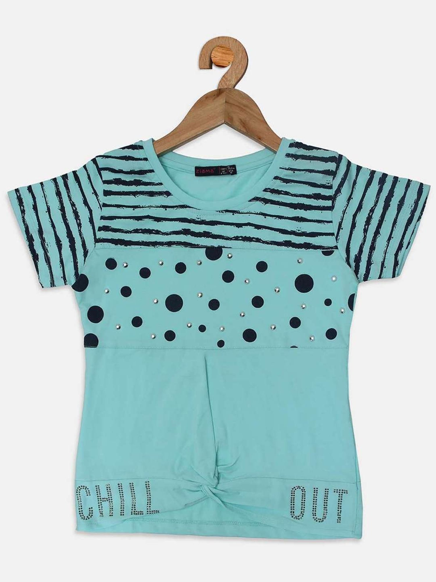 ZIAMA Kids Teal Blue & Black Printed Top