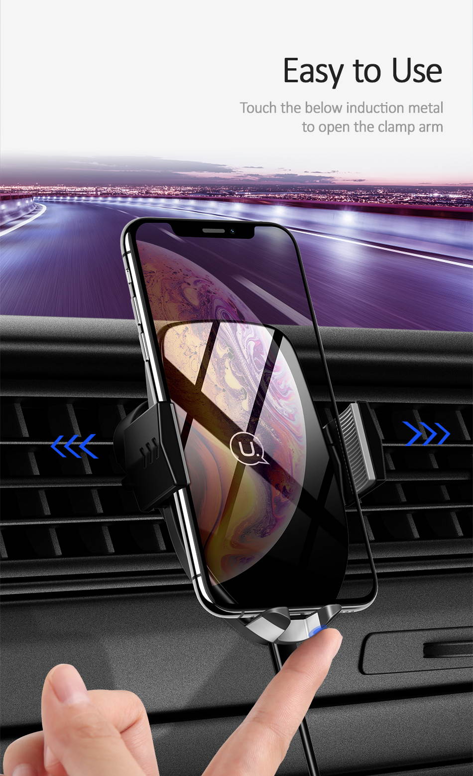 USAMS 360 Rotation Automatic Qi Wireless Charger Car Holder Air Vent Fast Charging Pad Phone Charger for iPhone XS XR 8 Samsung