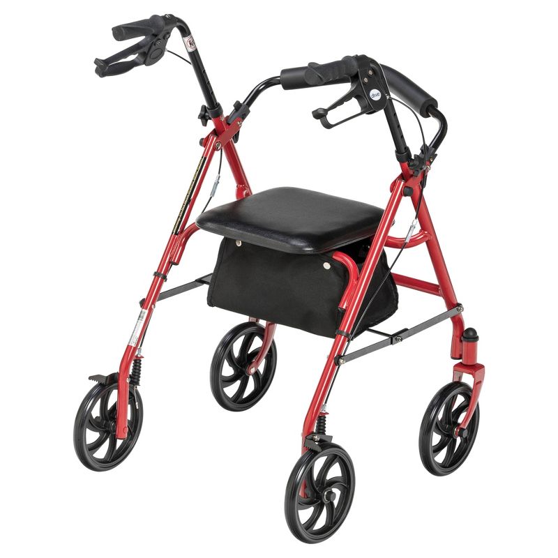 Drive Medical Four Wheel Walker Rollator with Fold Up Removable Back Support, Red