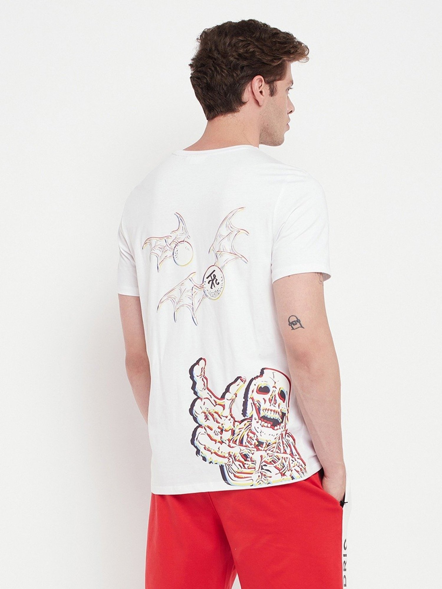 Edrio White Cotton Relaxed Fit Printed T-Shirt