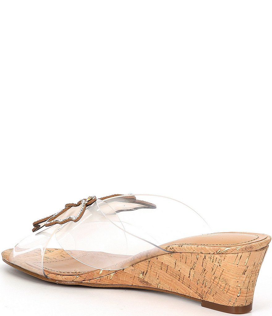 J. Renee Harita Rhinestone Studded Butterfly Detail Clear Wedge Sandals