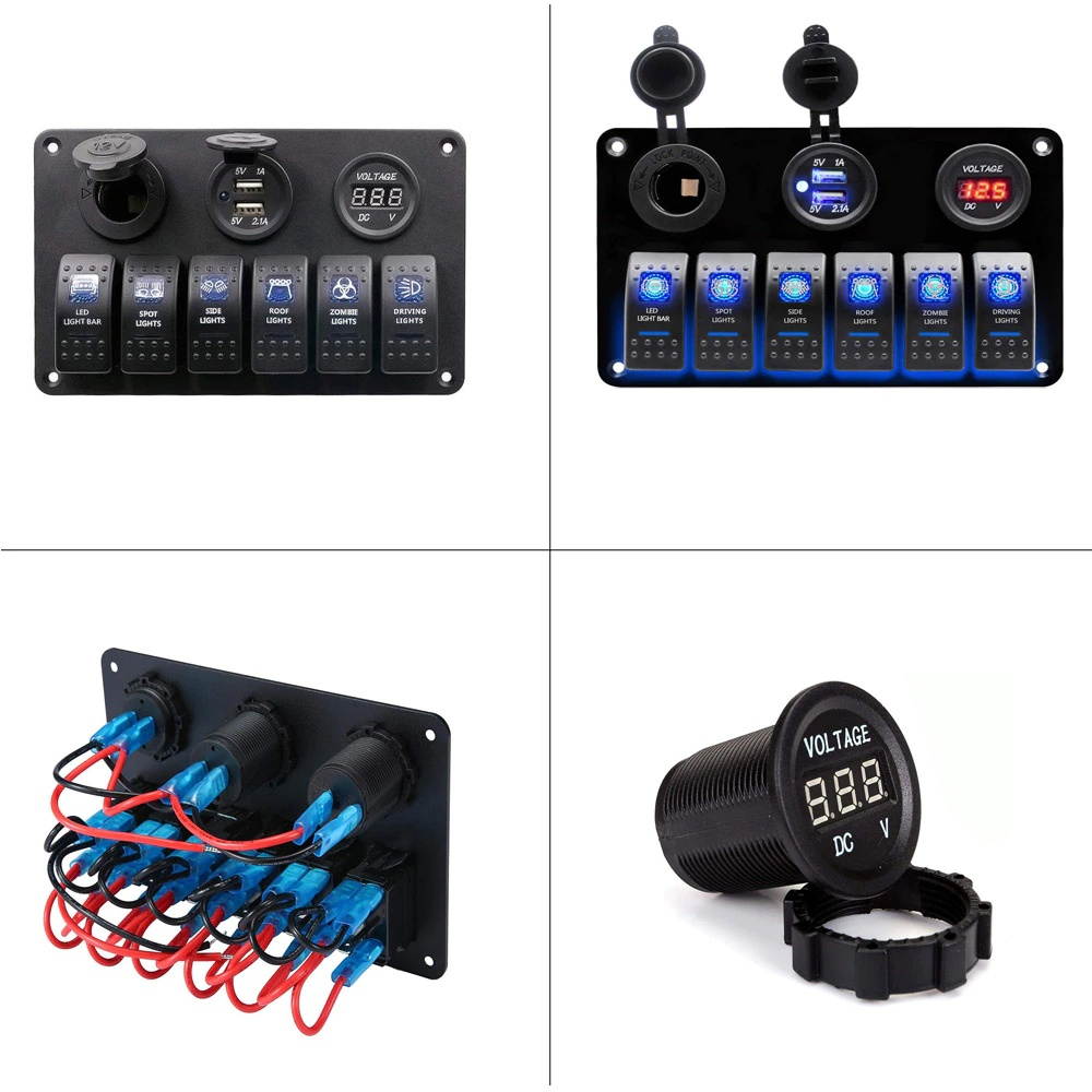 6Gang ON-OFF Toggle Switch Panel For Car Marine RV Truck Camper Boat With USB 12V-24V Socket Charger LED Voltmeter Accessories