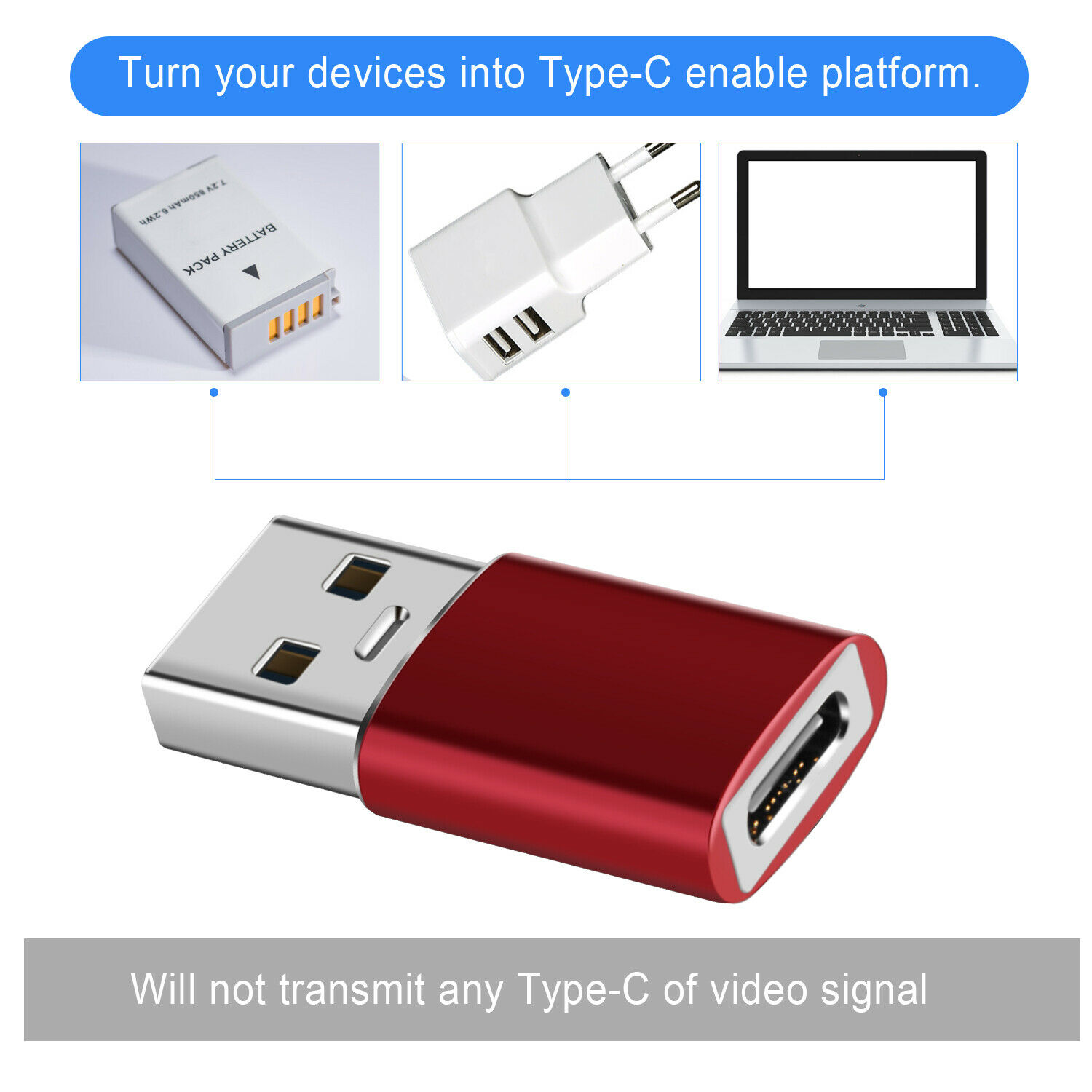 Donwell 2pcs USB C 3.1 Type C Female to USB Type A Male Port Converter Adapter 10Gbps 60W Max  Red