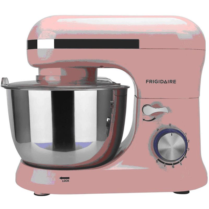 Frigidaire ESTM020-PINK 8 Speed Standing Electric Kitchen Mixer with 4.5 Liter Stainless Steel Mixing Bowl, Dough Hooks, and Mixer Beaters, Pink
