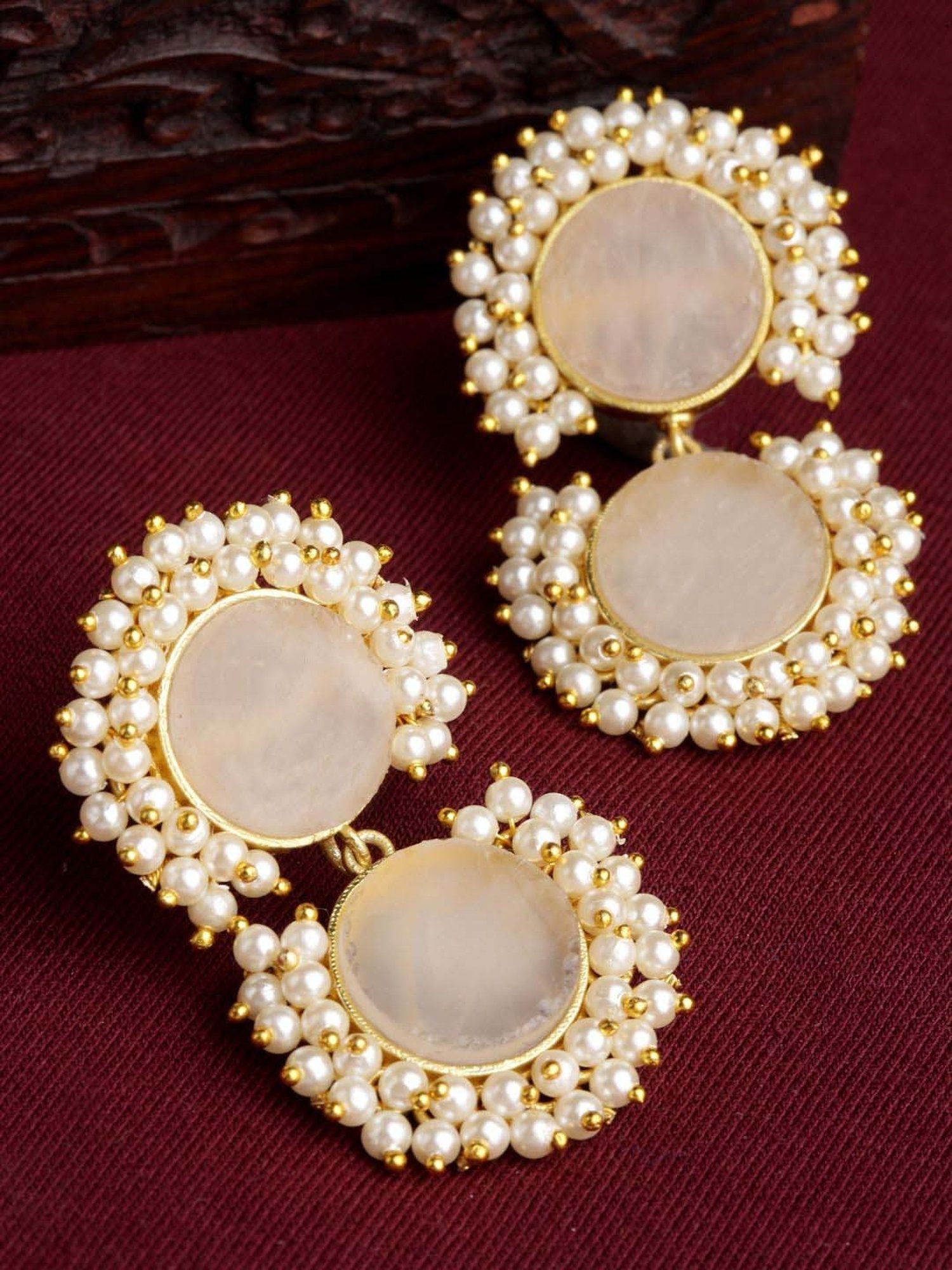 Panash Gold-Plated White Stone & Pearls Handcrafted Dangler Earrings