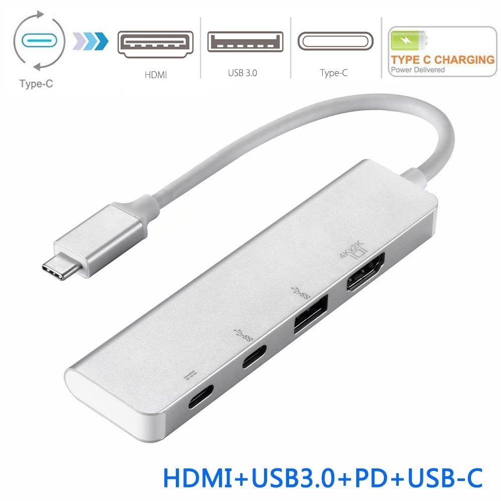 Type-C 4-in-1 Almighty HUB Multi-port Adapter with HDMI 4K USB3.0 PD USB-C HUB, 4 in 1 USB-C to 4K HDMI USB 3.0 PD Type-C Dock.