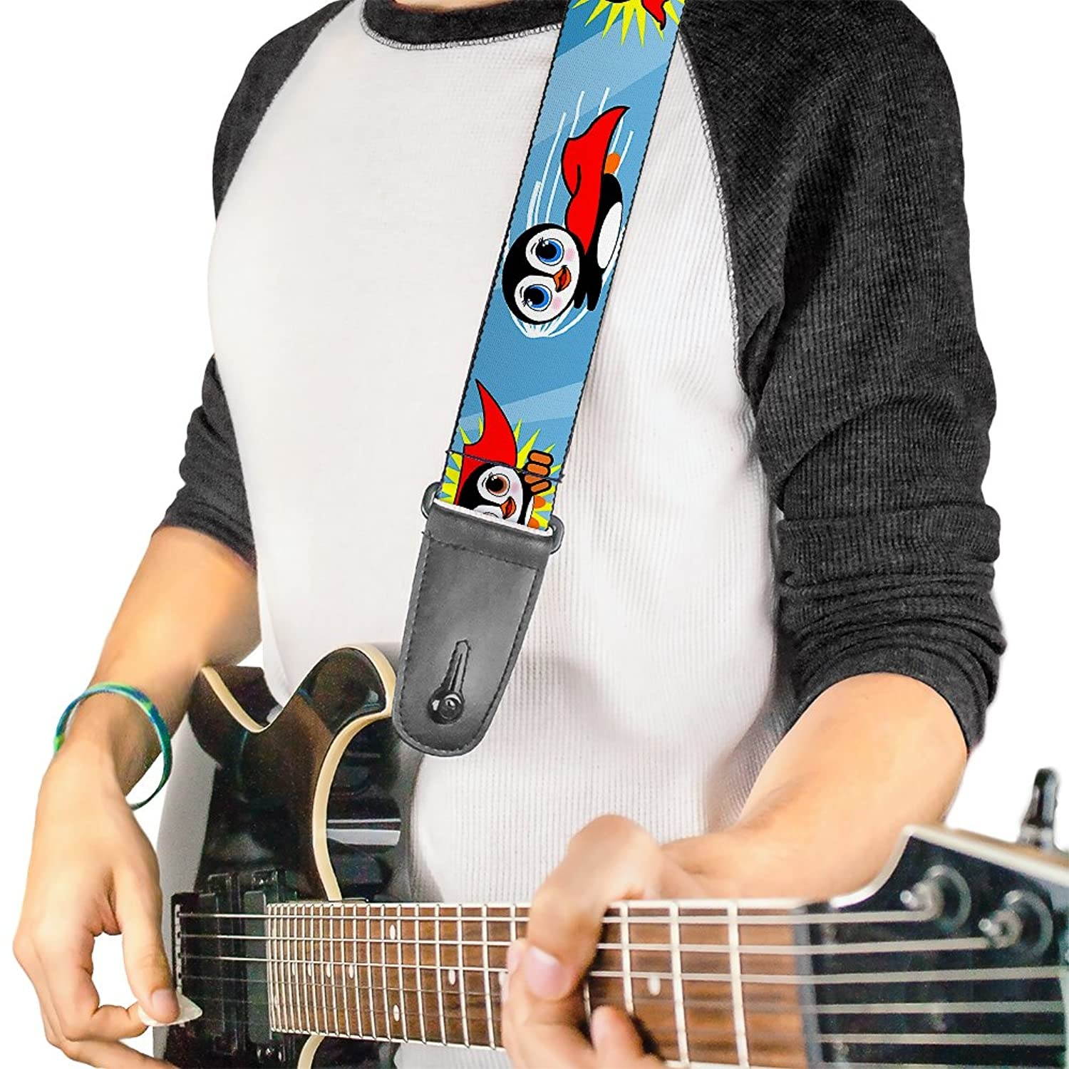 Guitar Strap Penguin Superhero Blue Bubbles 2 Inches Wide