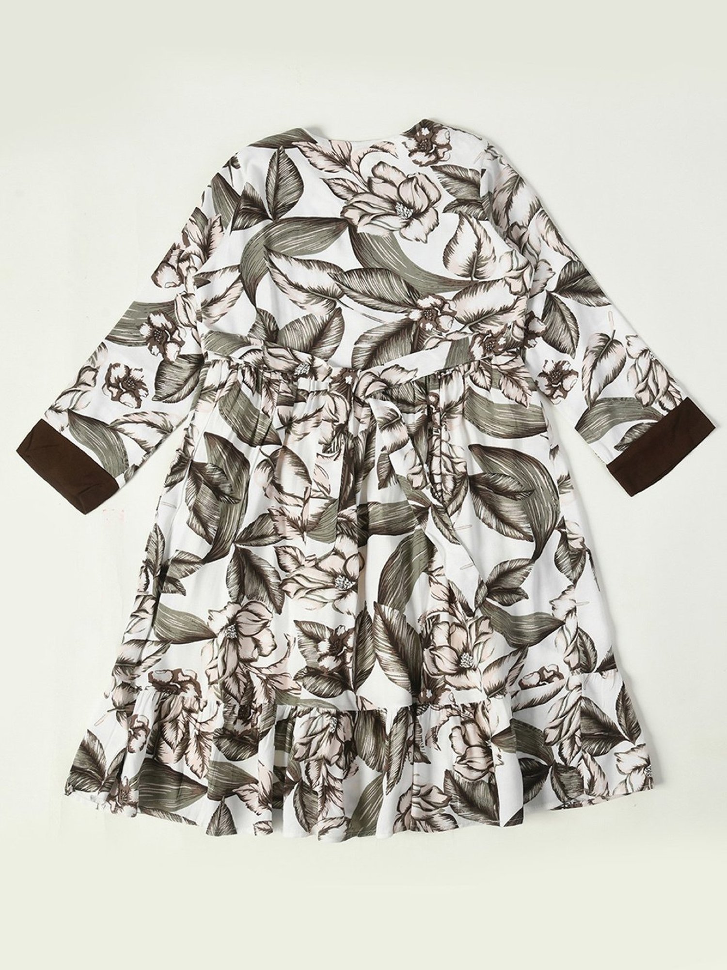Bella Moda Kids White & Green Printed Full Sleeves Fit & Flare Dress
