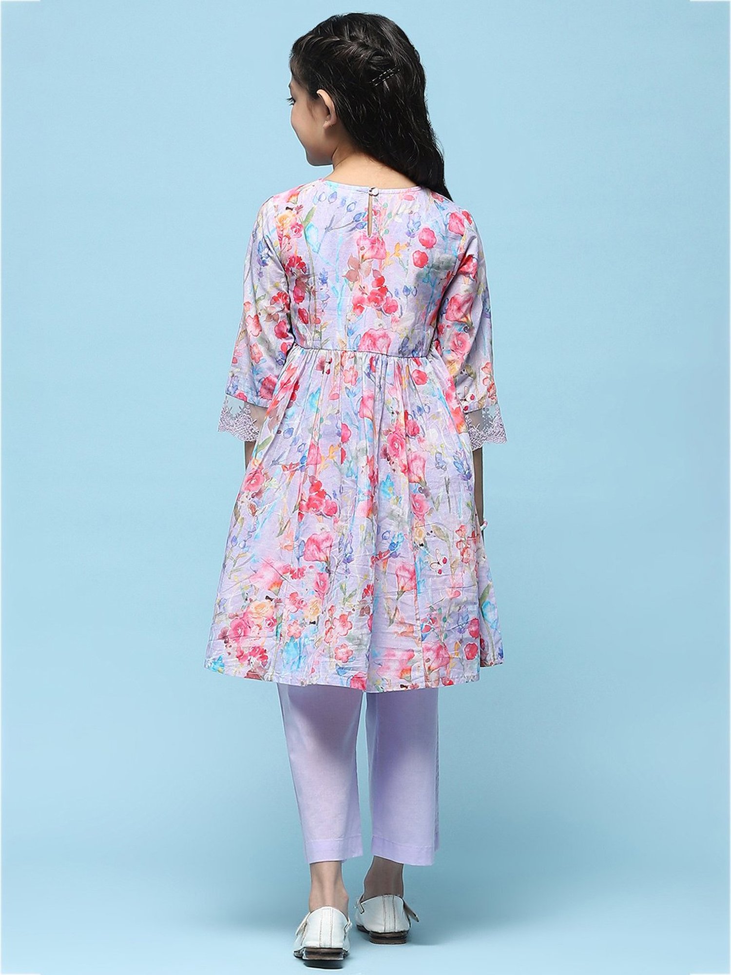 BIBA Girls Purple Floral Print Kurta with Pants