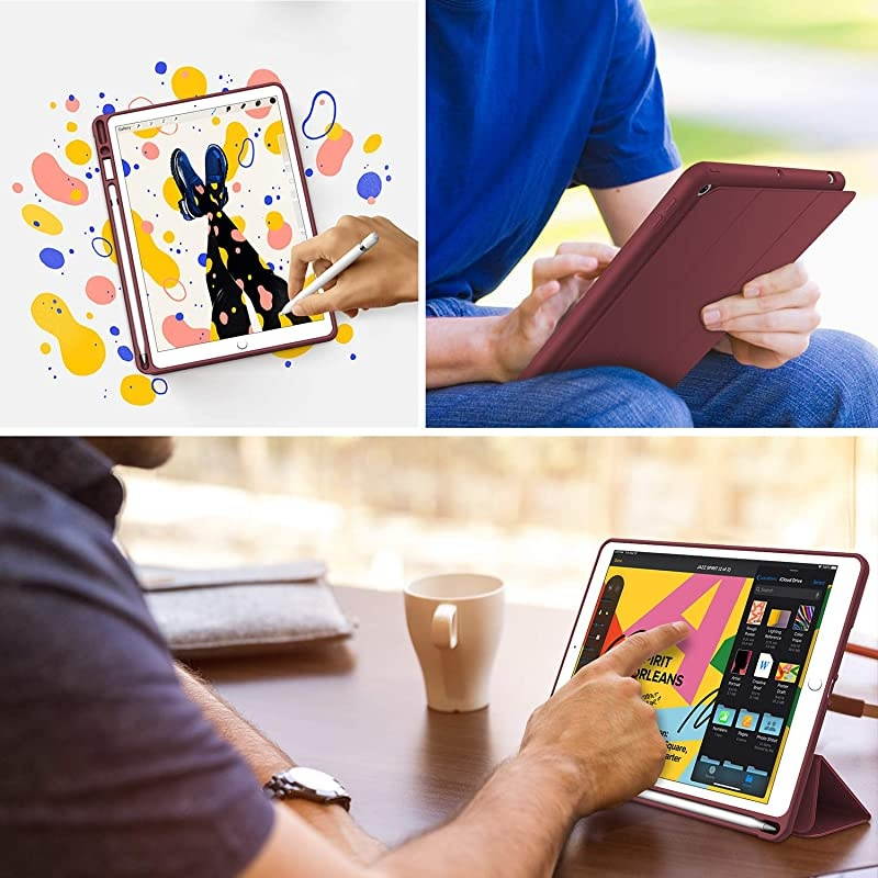 iPad 7th Generation Case New iPad Case 102 Case 2019 with Pencil Holder Lightweight Smart Cover with Soft TPU Back Auto SleepWake for iPad 7th Gen 2019Red Wine