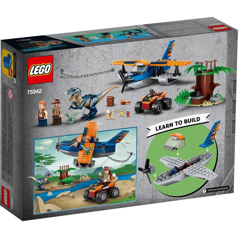 LEGO Jurassic World Velociraptor: Biplane Rescue Mission Dinosaur Toy for Preschool Kids 75942