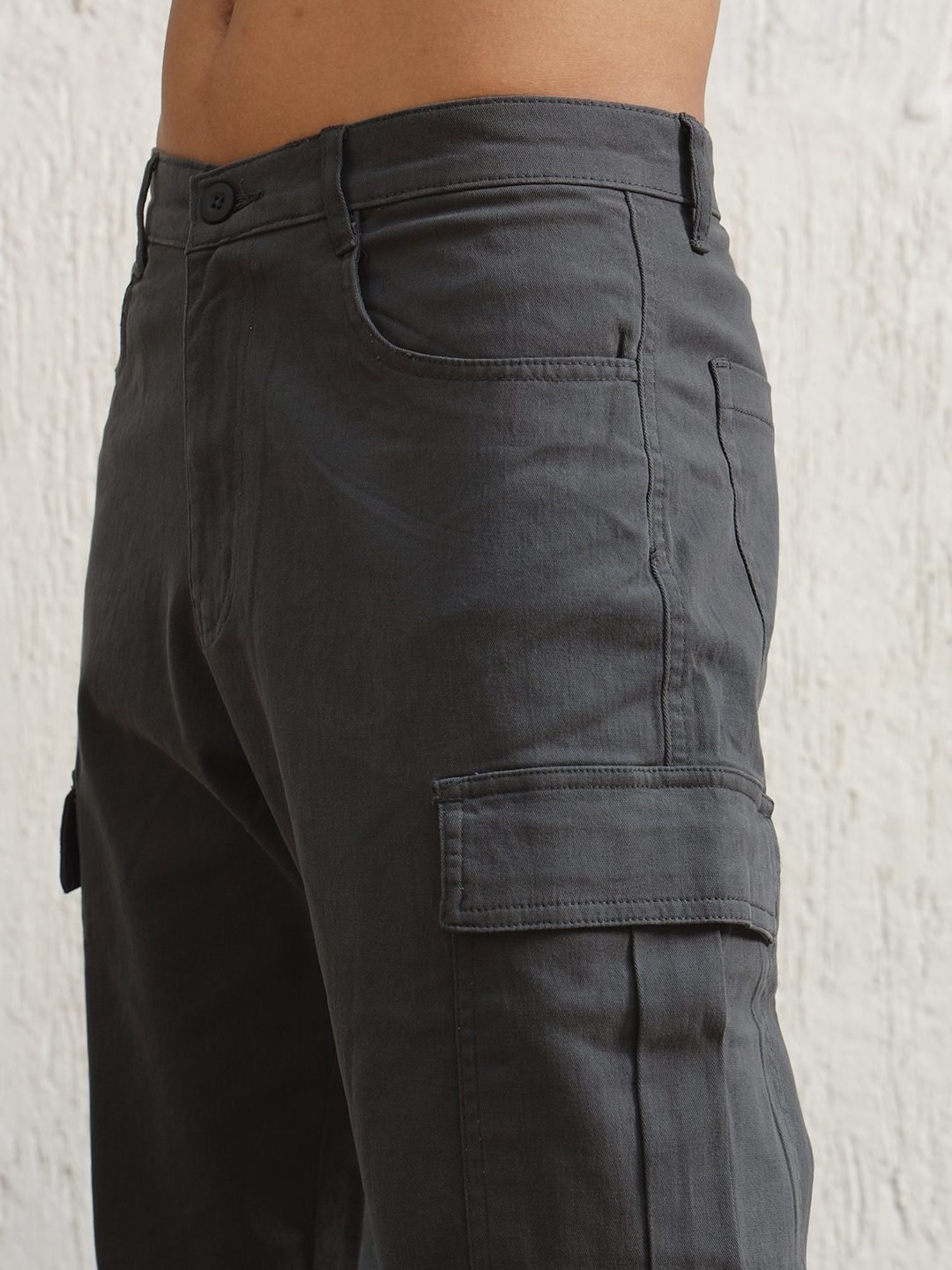 Hubberholme Grey Cotton Loose Fit Mid-Rise Trousers