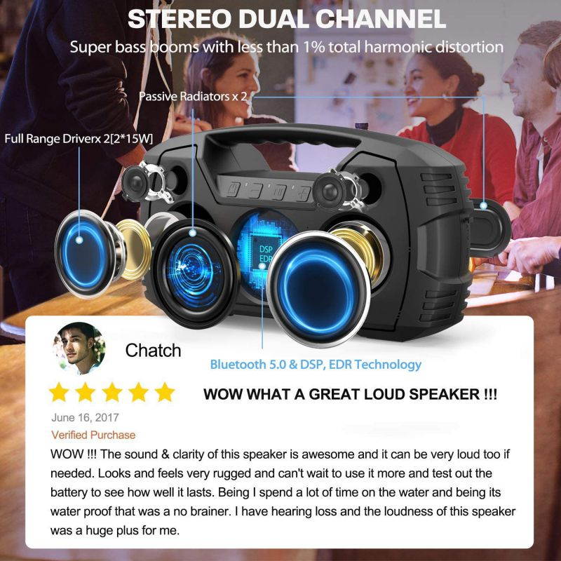 AOMAIS GO Bluetooth Speakers, 40H Playtime Outdoor Portable Speaker, 40W Stereo Sound Rich Bass, IPX7 Waterproof Bluetooth 5.0 Wireless Pairing,10000mAh Power Bank, for Party, Travel [2020 Upgrade]