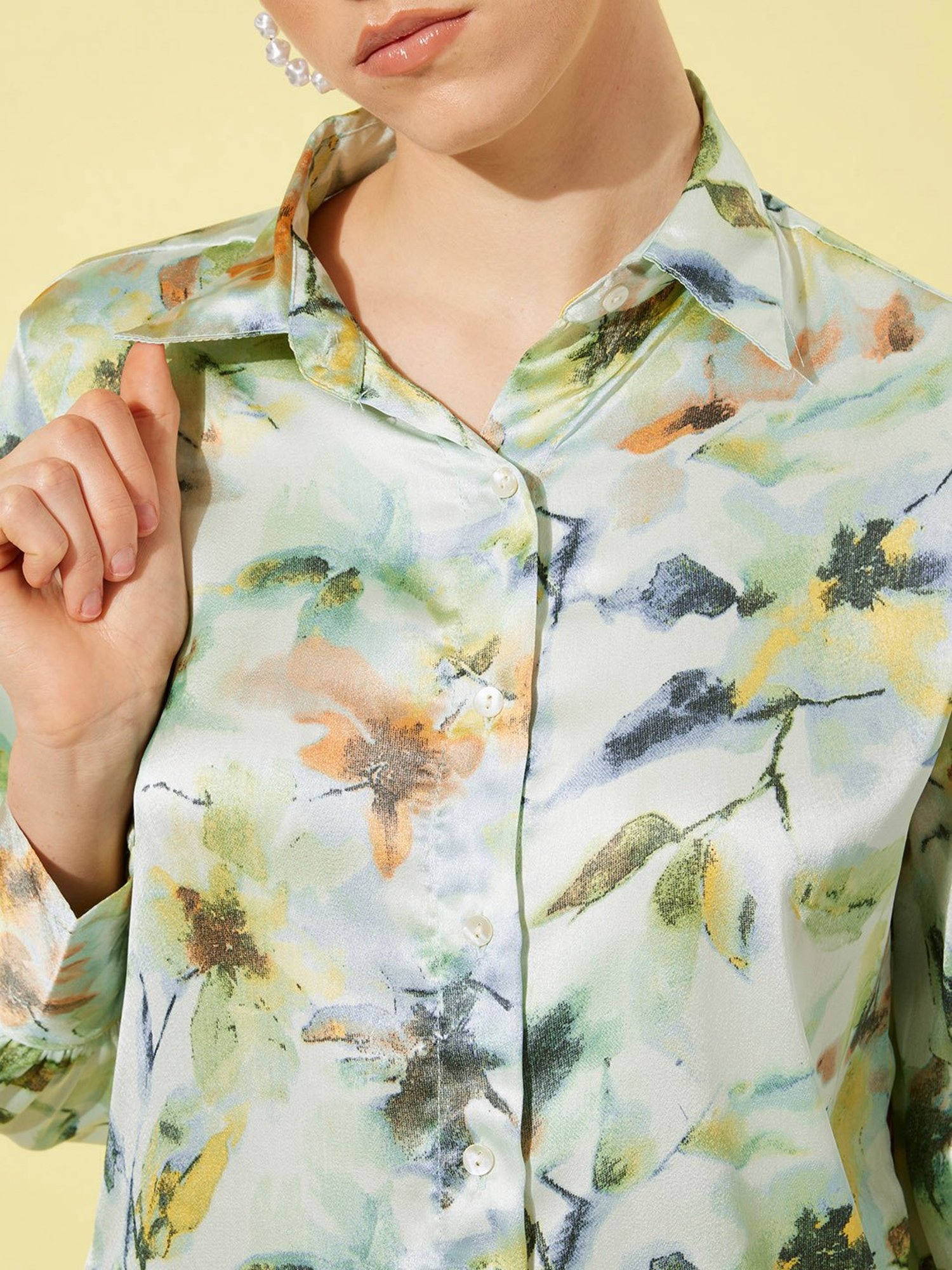 Anvi Be Yourself Green Floral Print Shirt