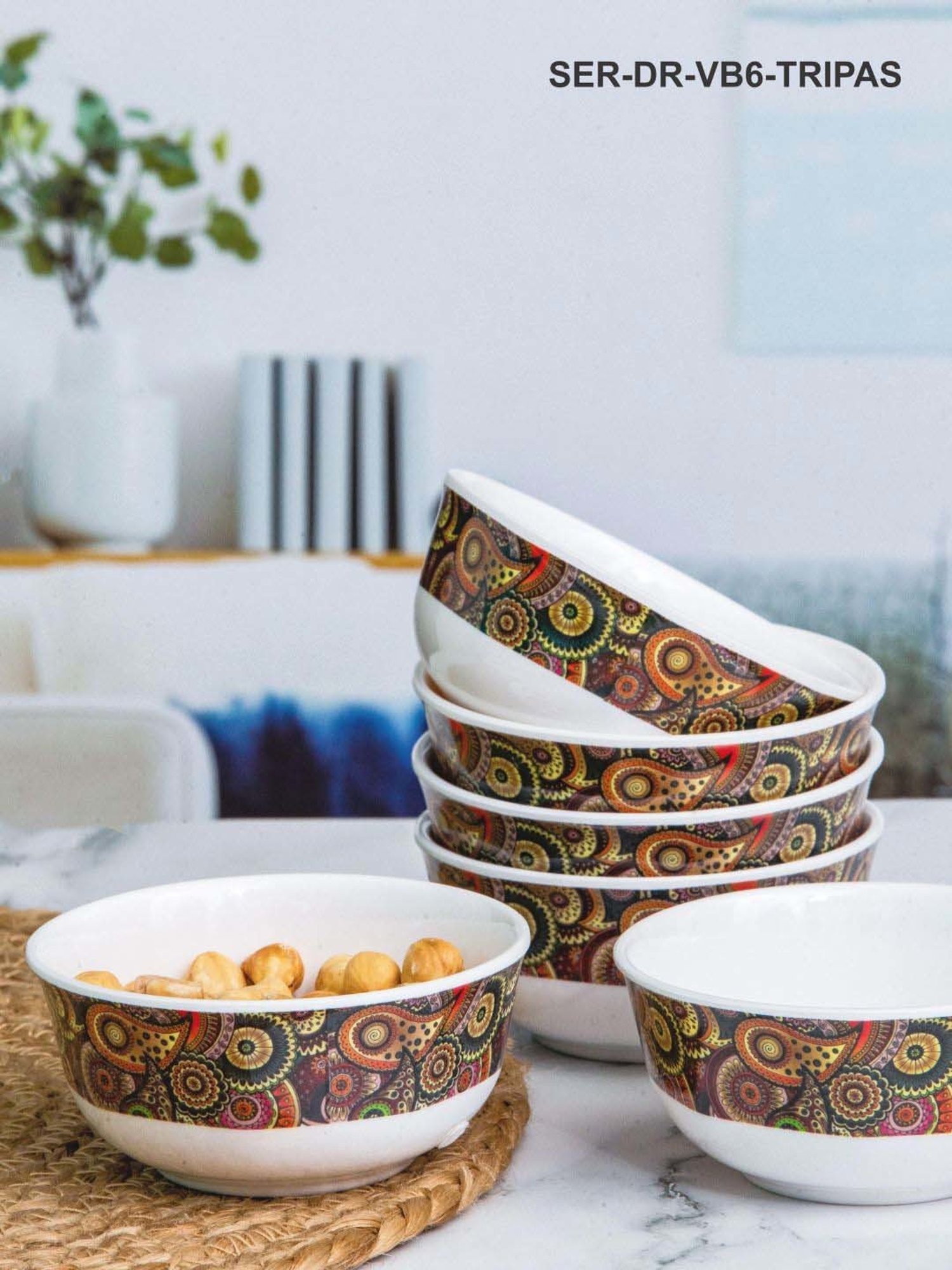 Servewell Tribal Paisely Multicolor Melamine Veg Bowls (0.24 L) - Set of 6