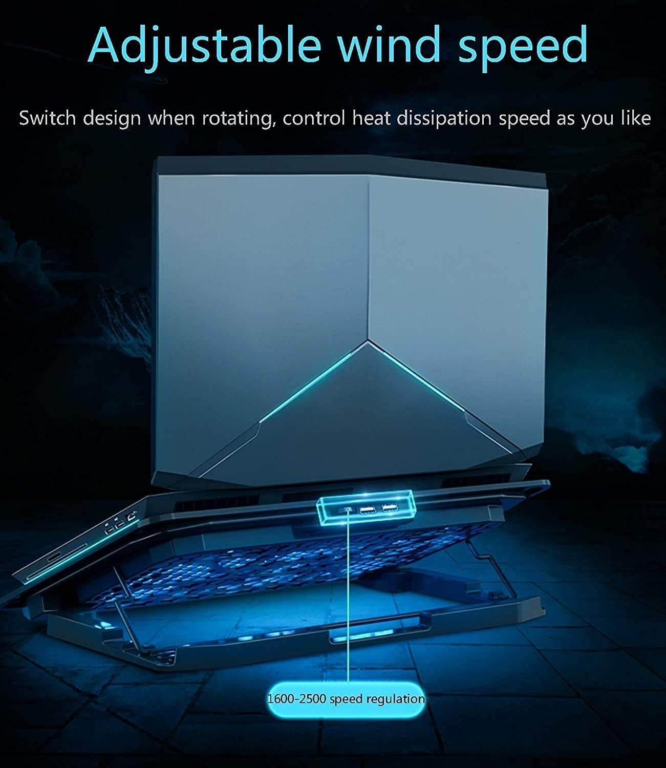 RGB Laptop Cooling Pad with 6 Quiet LED Fans 5 Heights Adjustable and Phone Stand, Dual USB Ports Gaming Laptop Cooler for 11"-18" Gaming Laptops (Blue)
