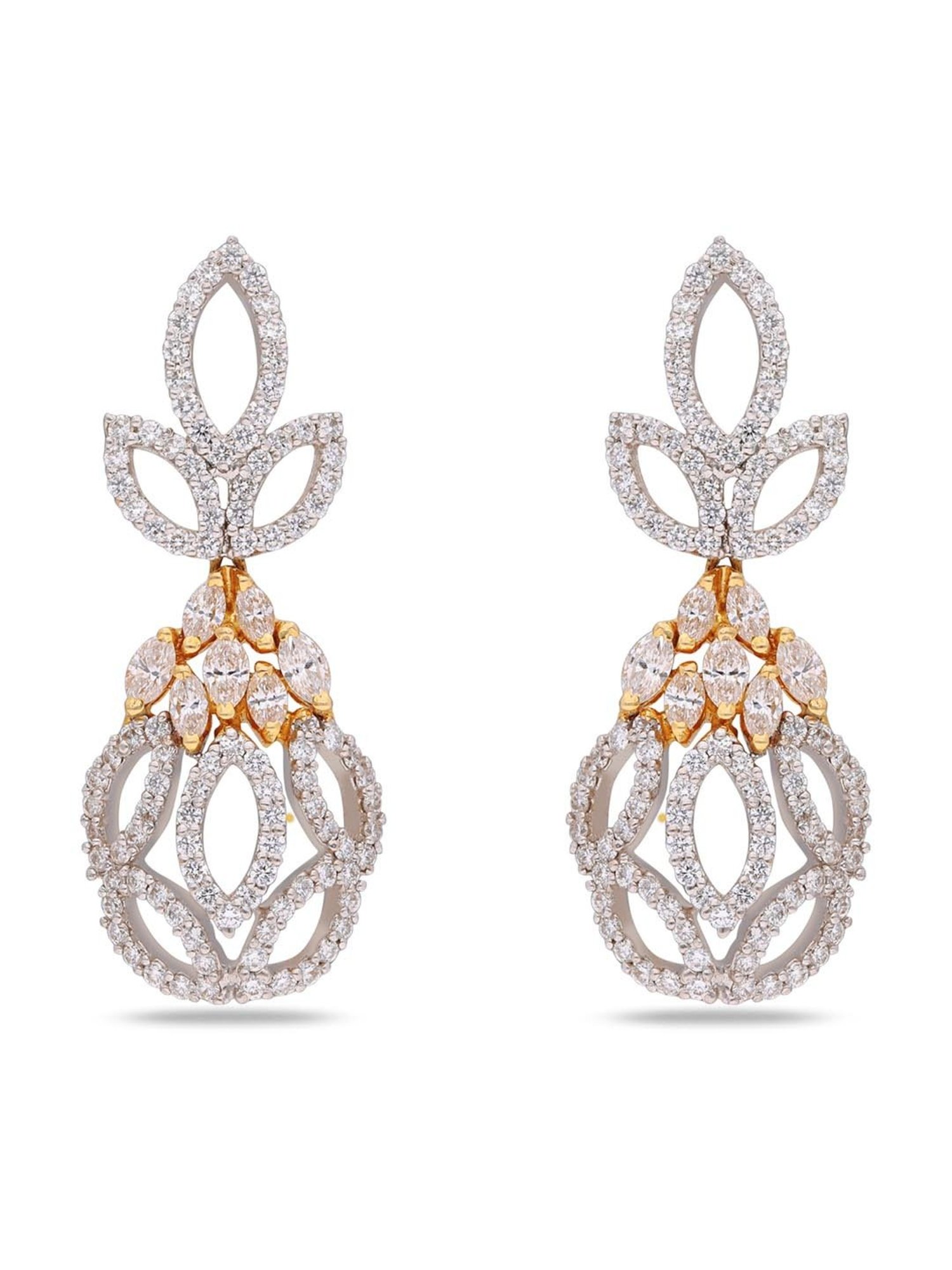 CKC 18k Gold & Diamond Earrings with White Rhodium Polish for Women