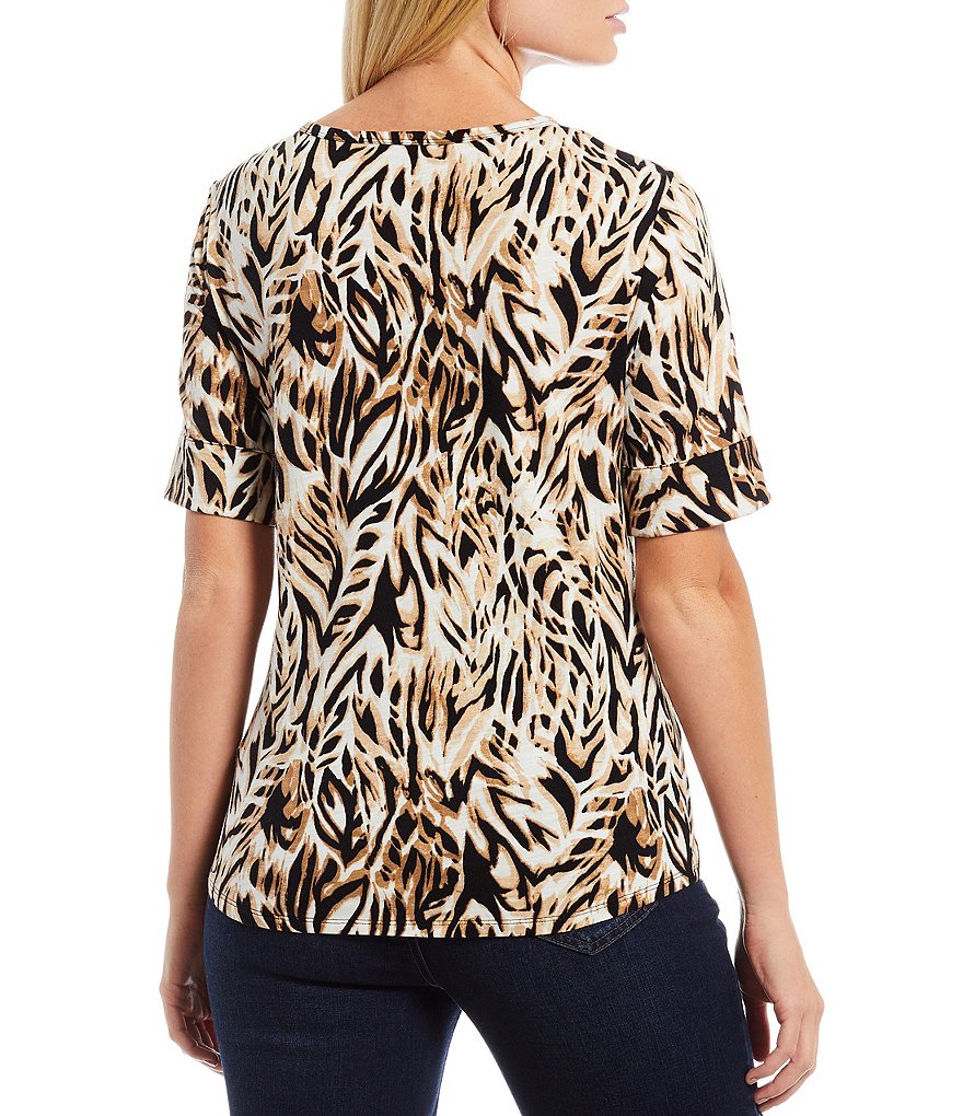 Westbound Petite Size Floral Animal Print Short Sleeve Crew Neck Cotton-Blend Tee
