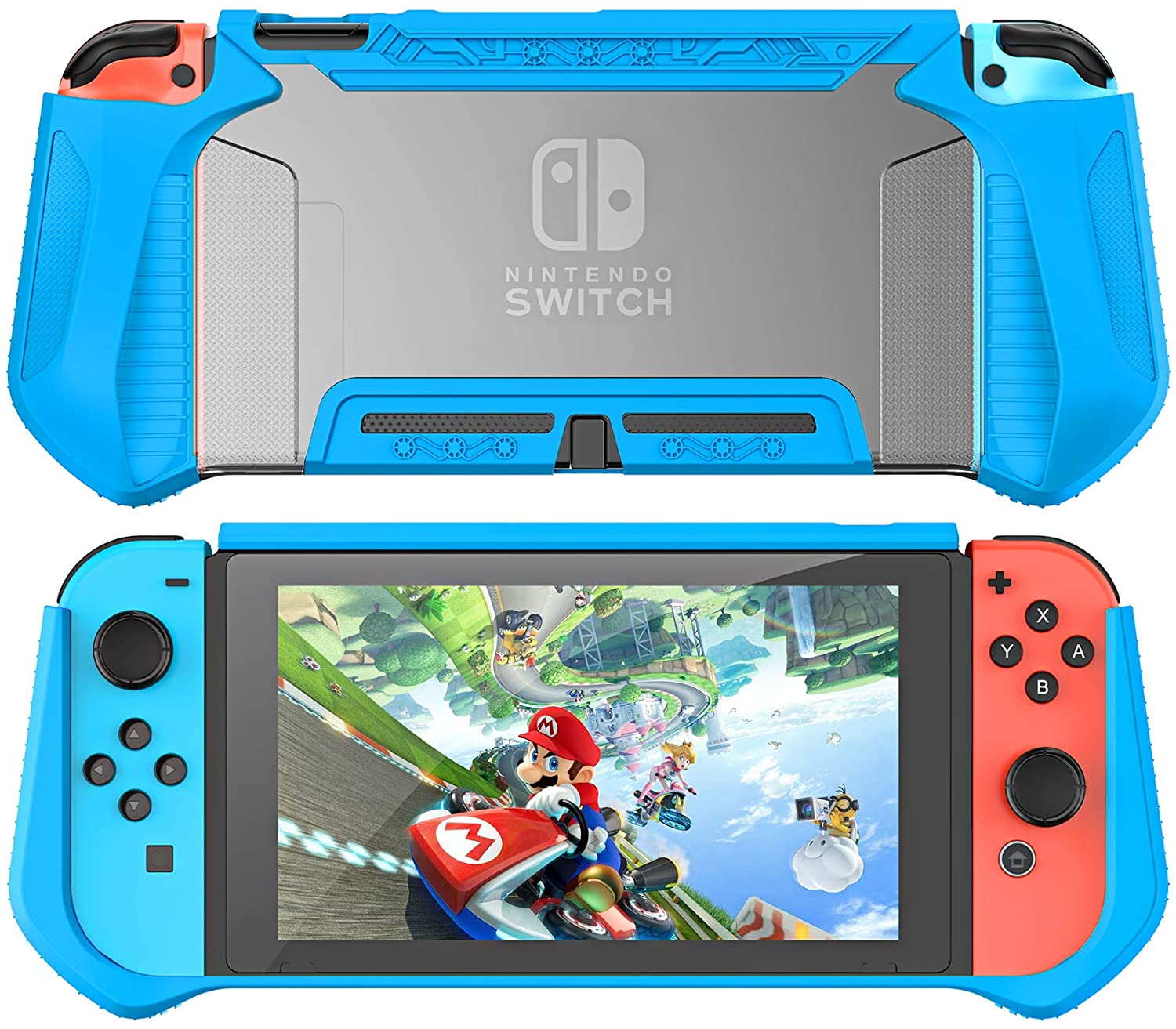 HEYSTOP Case Compatible with Nintendo Switch Case Screen Protector,TPU Protective Heavy Duty Cover Case for Nintendo Switch with Shock Absorption and Anti-Scratch (Transparent Blue)