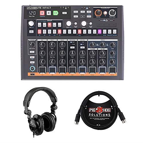 arturia drumbrute impact analog drum machine with 6ft midi cable & hpca30 studio monitor headphones bundle