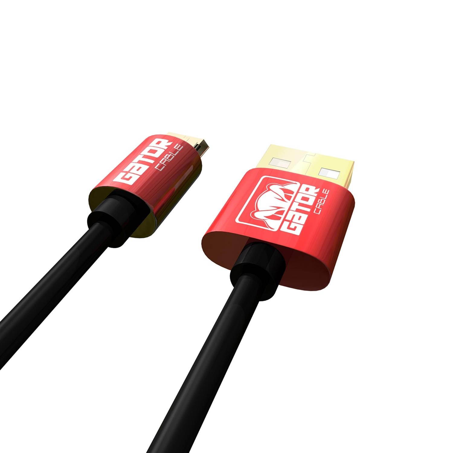 GATOR CABLE Android Reversible MICRO-USB 2.0 cable - Male to Male (A to Micro B) - RED - 10 FT - Gold Plated Connectors - Cable Cord Charger Sync Data For Samsung S4 S6 S7 Note 4 5 HTC LG