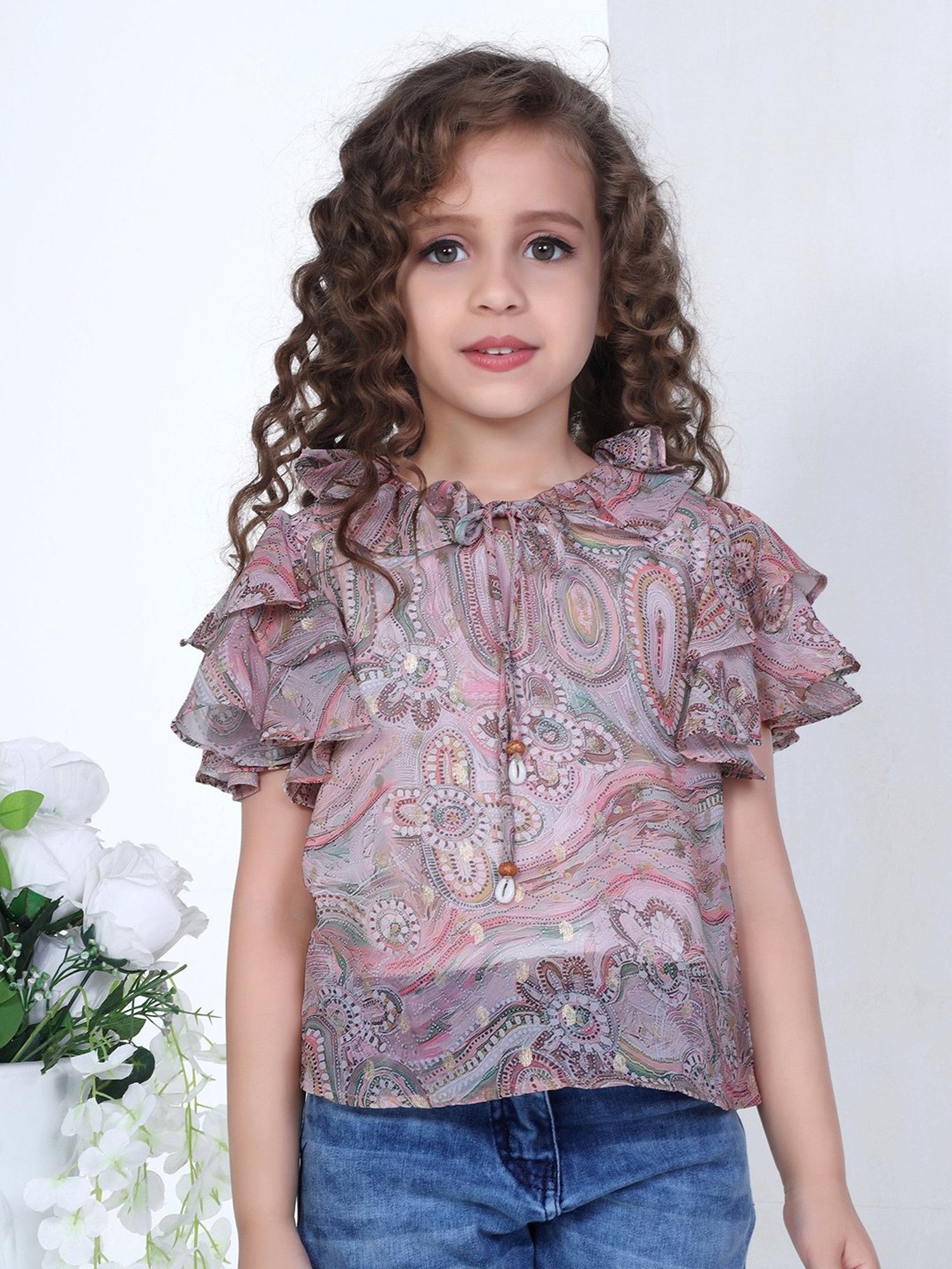 Peppermint Kids Brown Printed Top