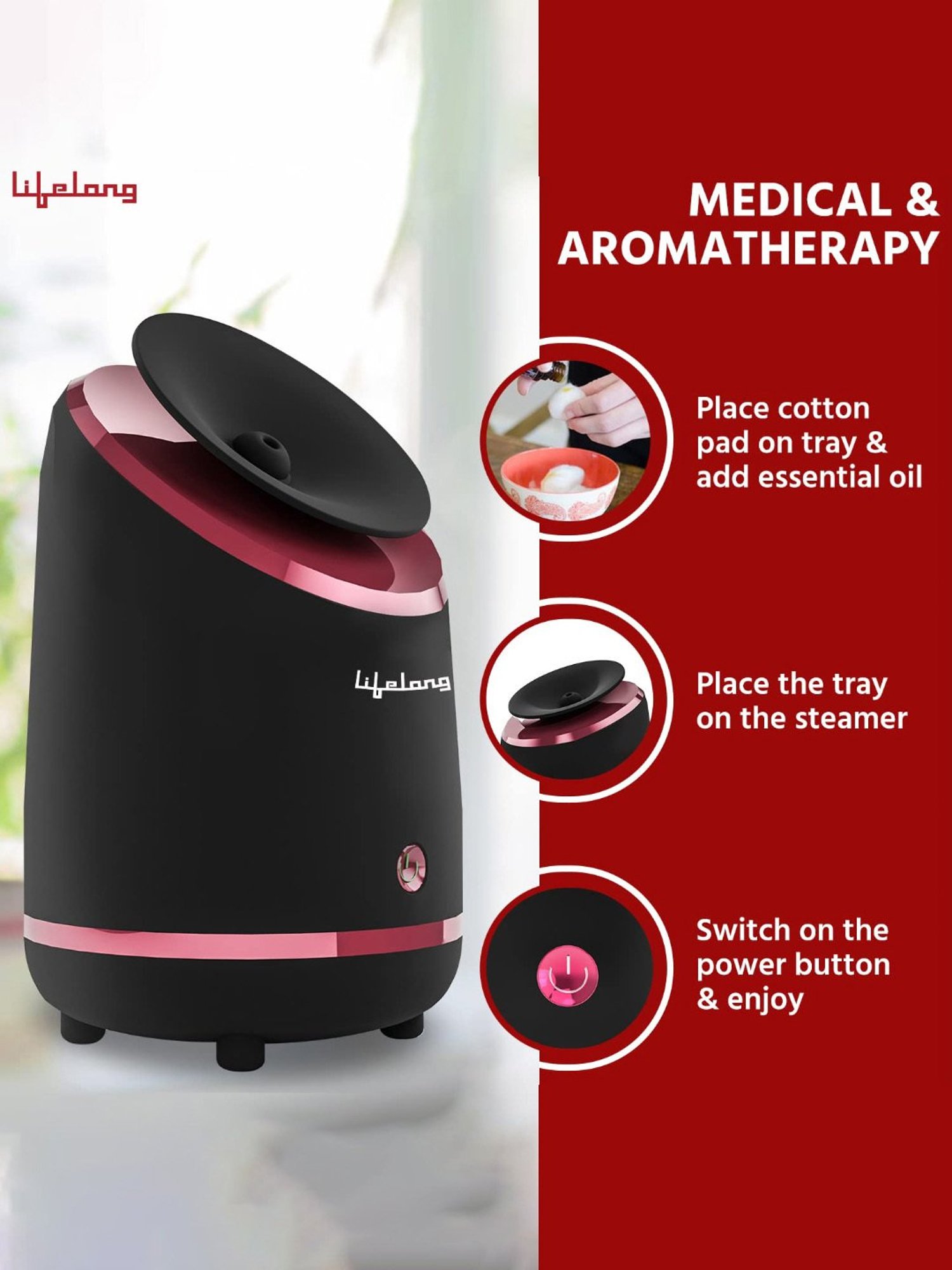 Lifelong LLS108 Hydrating Moisturising Facial Steamer with Bonus Blackhead Removal Kit (Black)