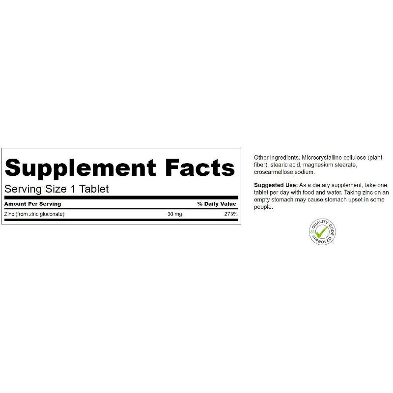 Swanson Zinc Gluconate 30 mg 250 Tablets.