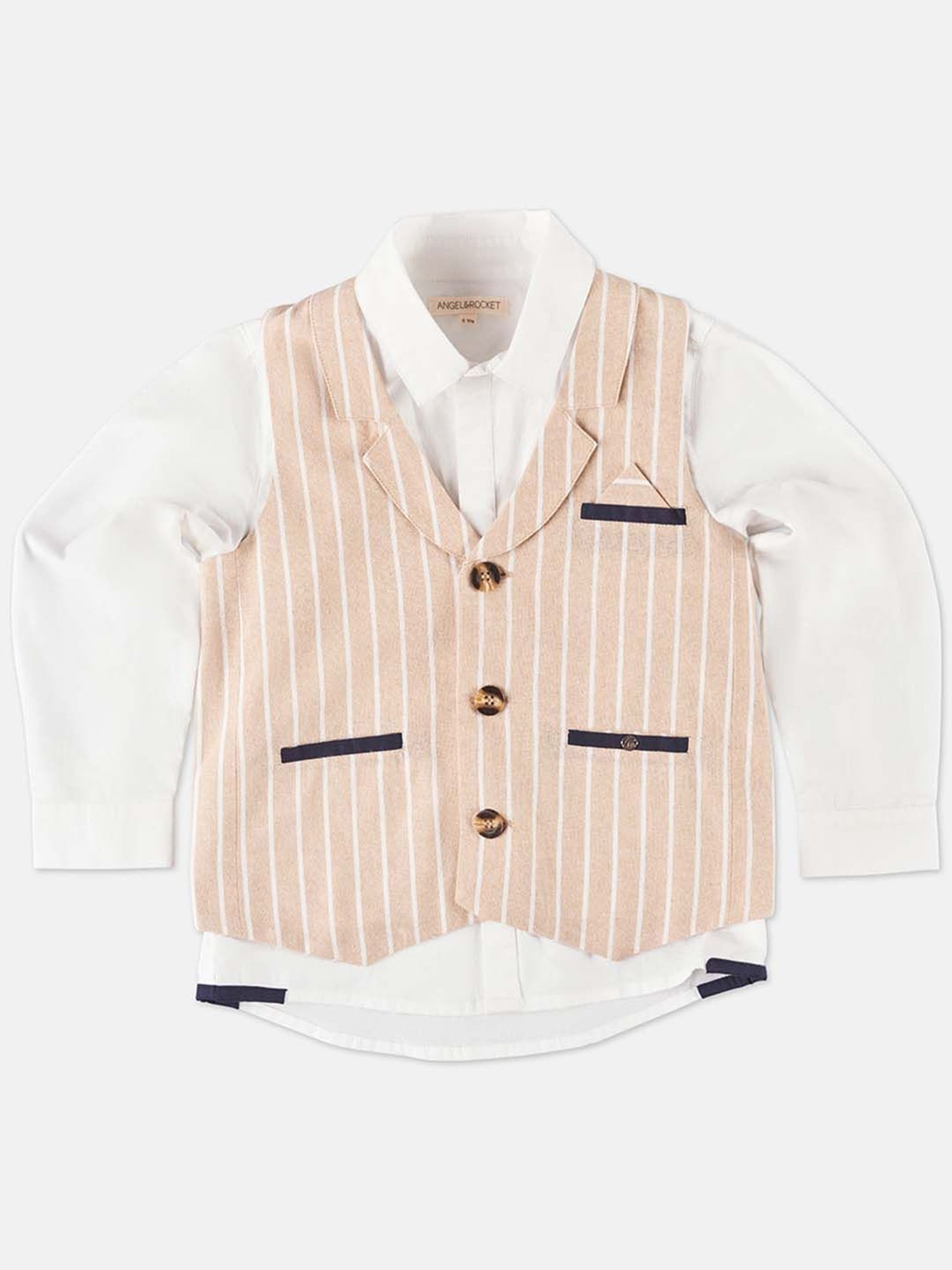 Angel & Rocket Kids Khaki Striped Waistcoat