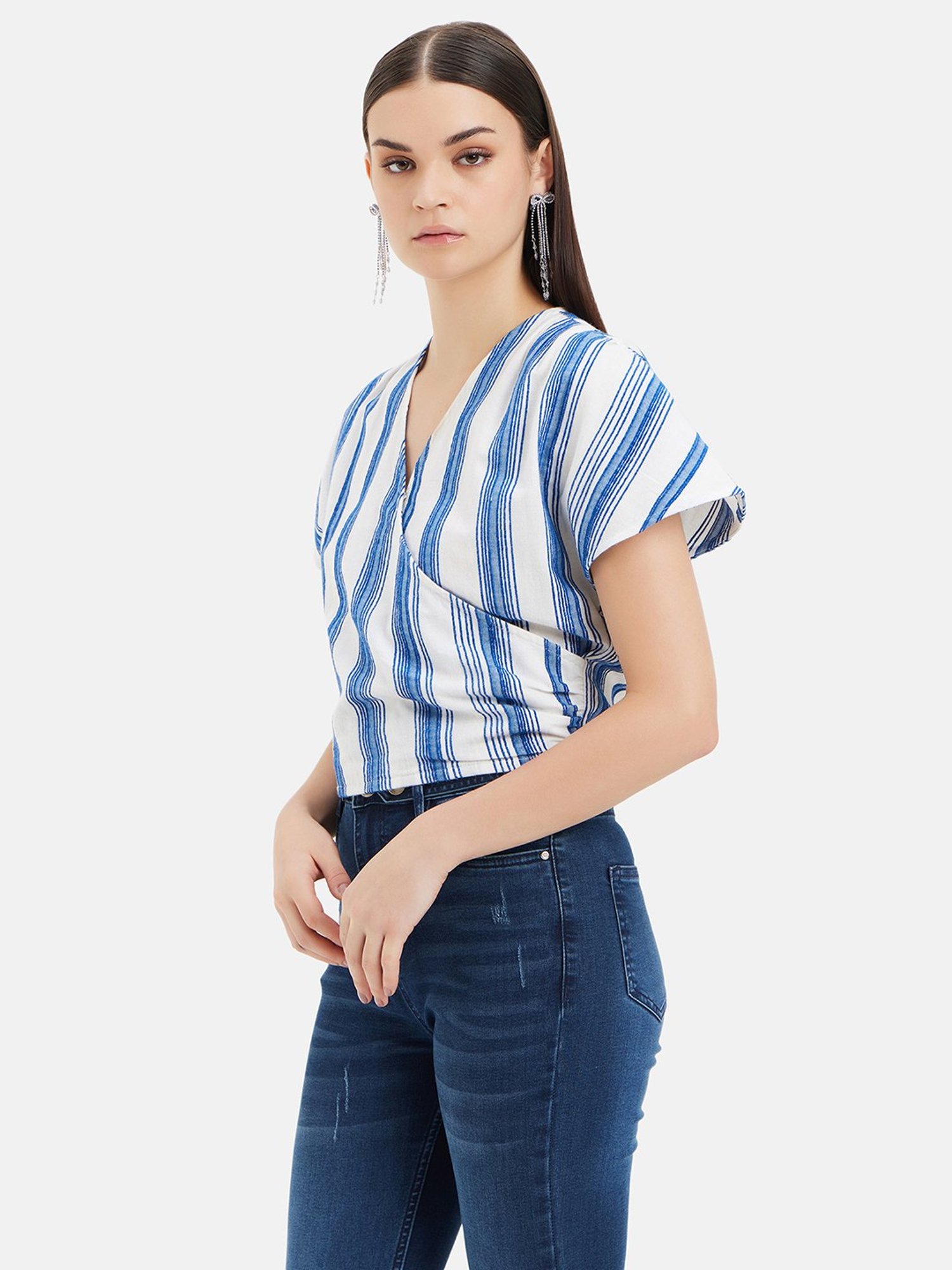Kazo Blue & White Striped Top