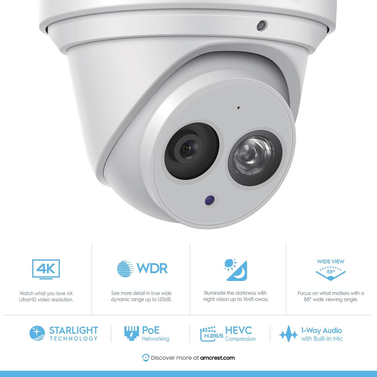 Amcrest UltraHD 4K (8MP) Outdoor Security IP Turret PoE Camera, 3840x2160, 164ft NightVision, 4.0mm Narrower Angle Lens, IP67 Weatherproof, MicroSD Recording (128GB), White (IP8M-T2499EW-40MM)