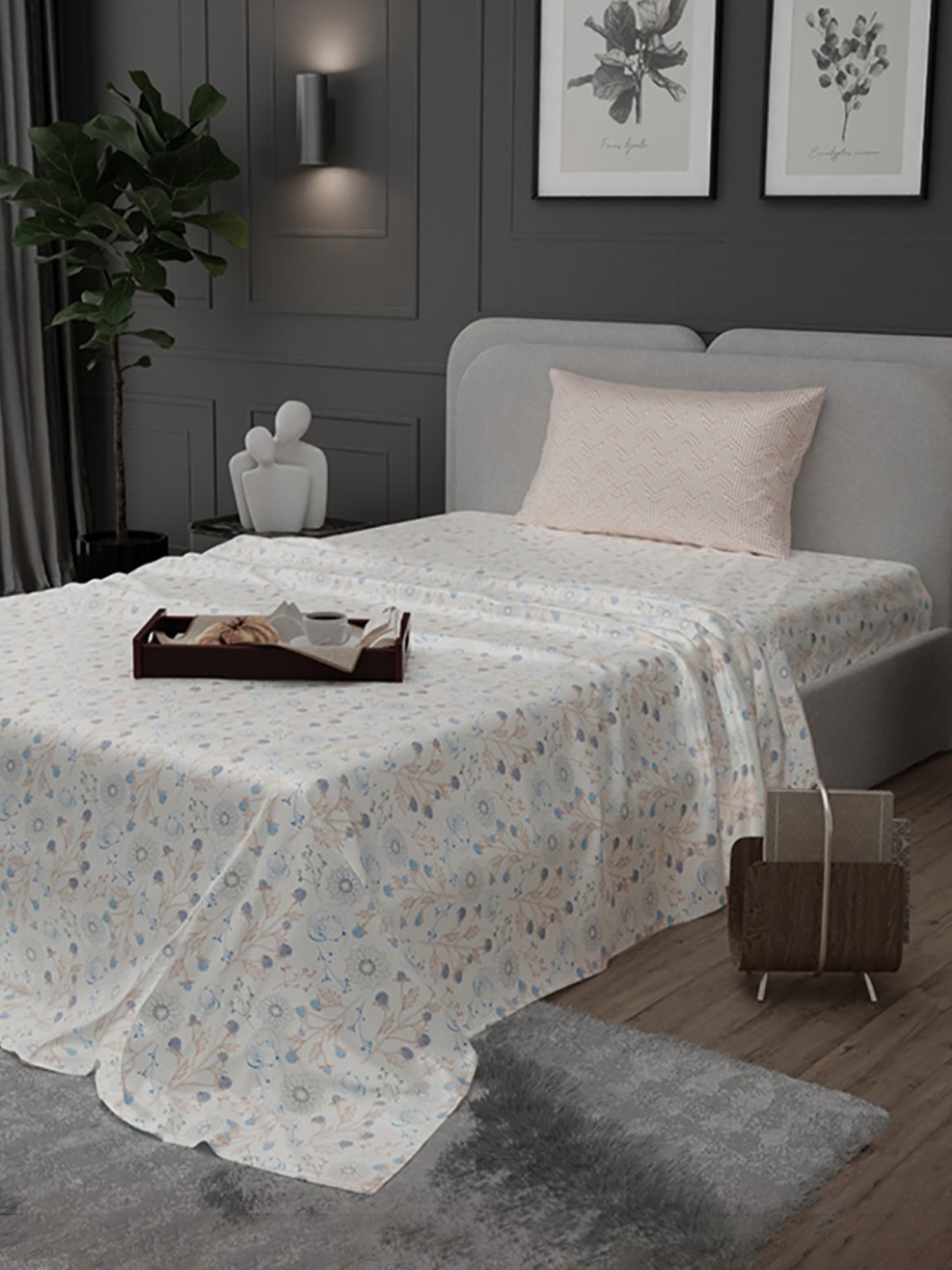 Stoa Paris Elegance Off White Polyester 300 TC Sateen Single Size Bed Sheet With 1 Pillow Cover