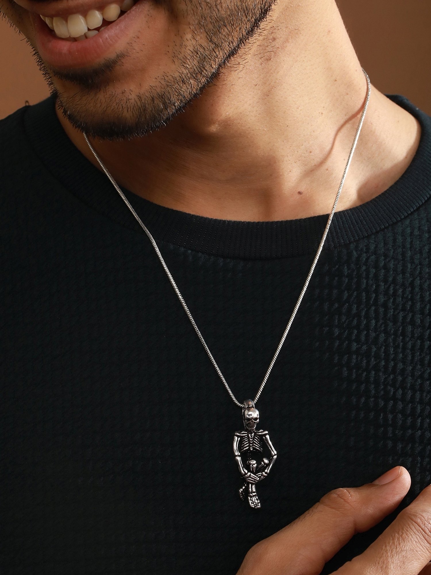 Bold by Priyaasi Sitting Skeleton Black Casual Pendant With Chain for Men
